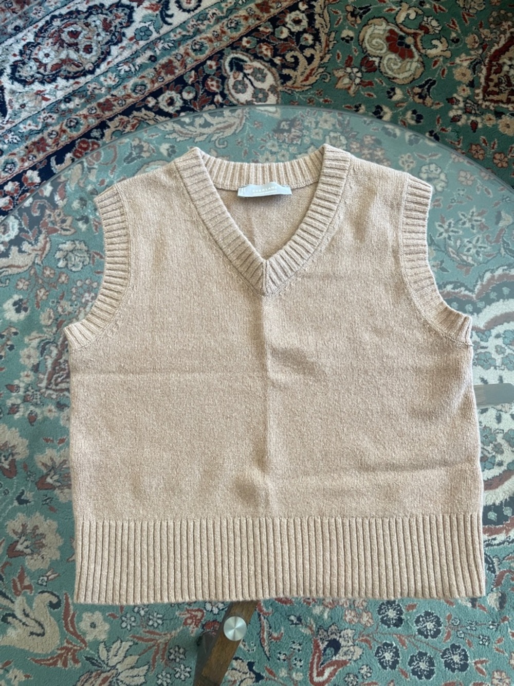 Everlane Woman’s V-Neck Sweater Vest in Beige